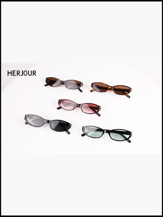 Retro Oval Sunglasses Y2k Narrow Cat Eye Skinny Shades Plastic Frame main image 6